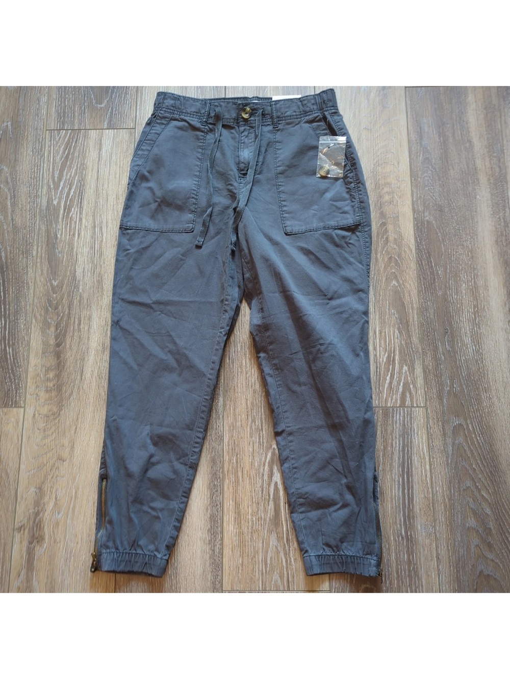 NWT Sonoma Mid Rise Grey Joggers Women's SZ Petite S Side Zip Utility